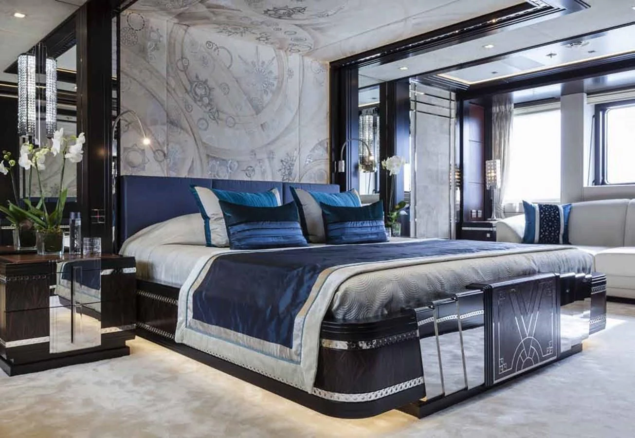 a bed in a room aboard JULIA Yacht for Sale