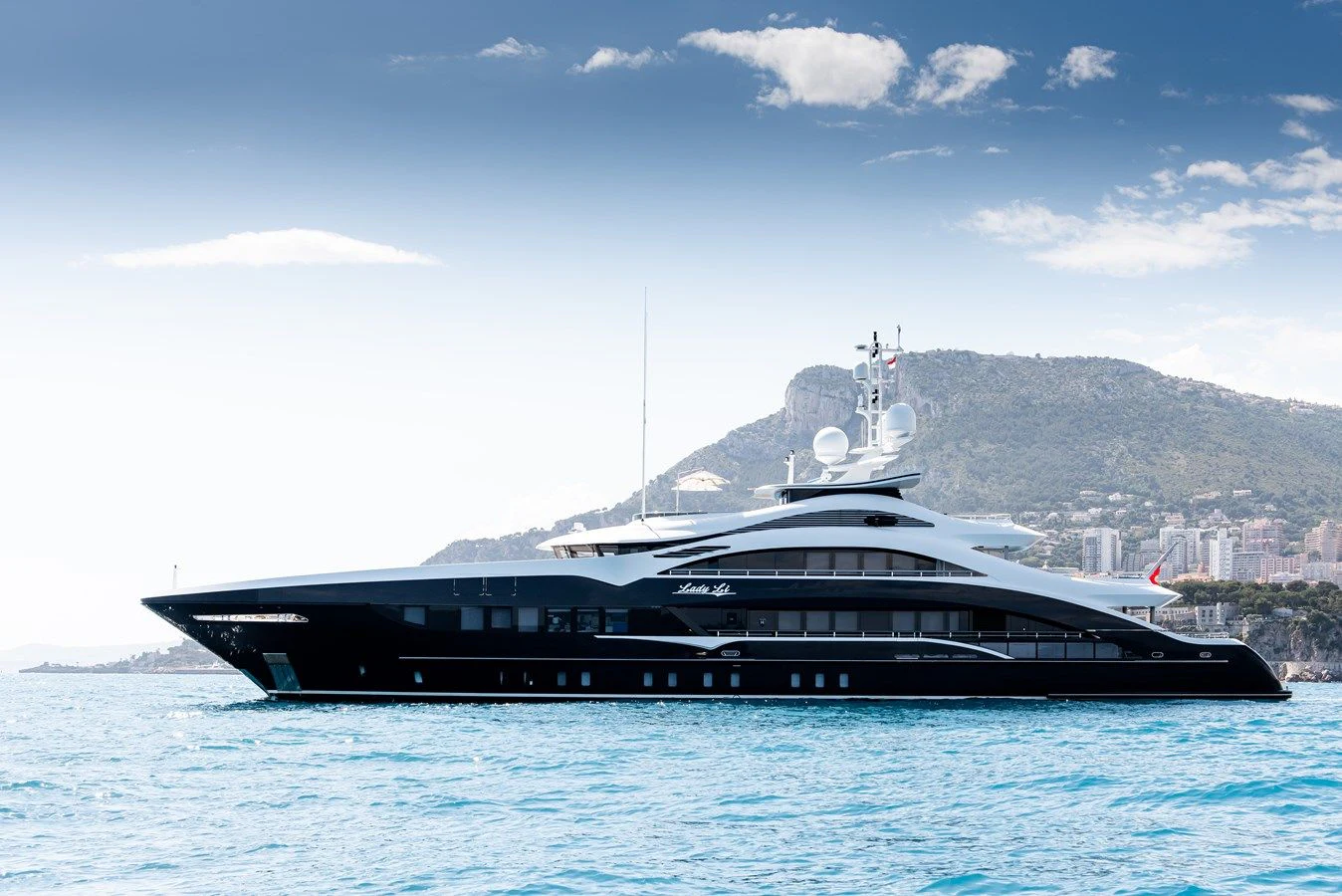 a large boat in the water aboard JULIA Yacht for Sale