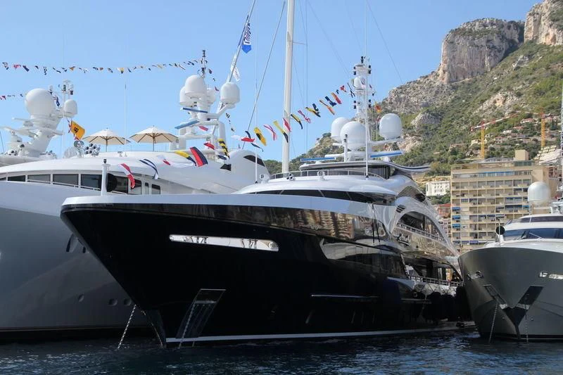 a large ship docked aboard JULIA Yacht for Sale