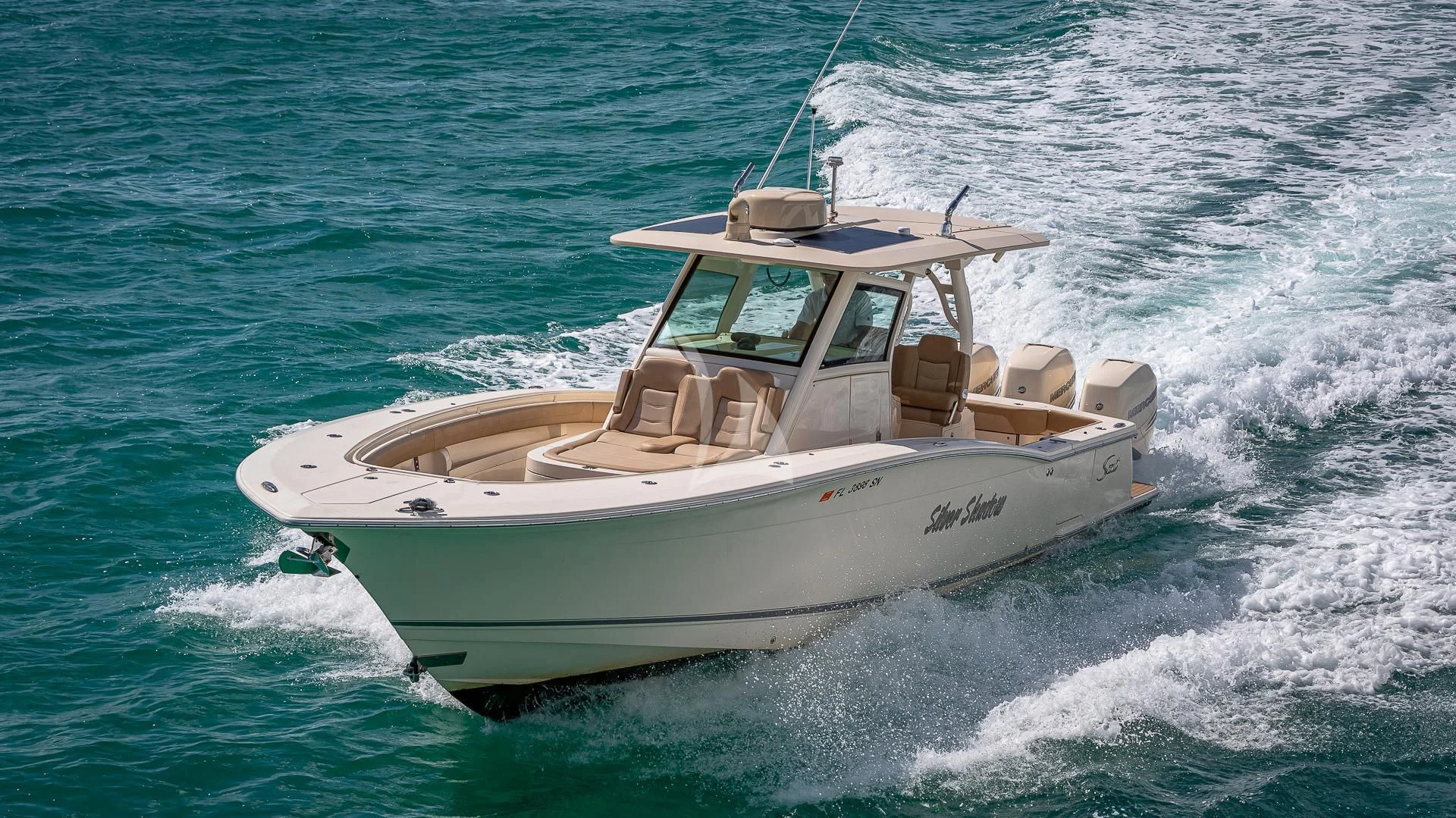 a boat on the water aboard SILVER LINING Yacht for Sale