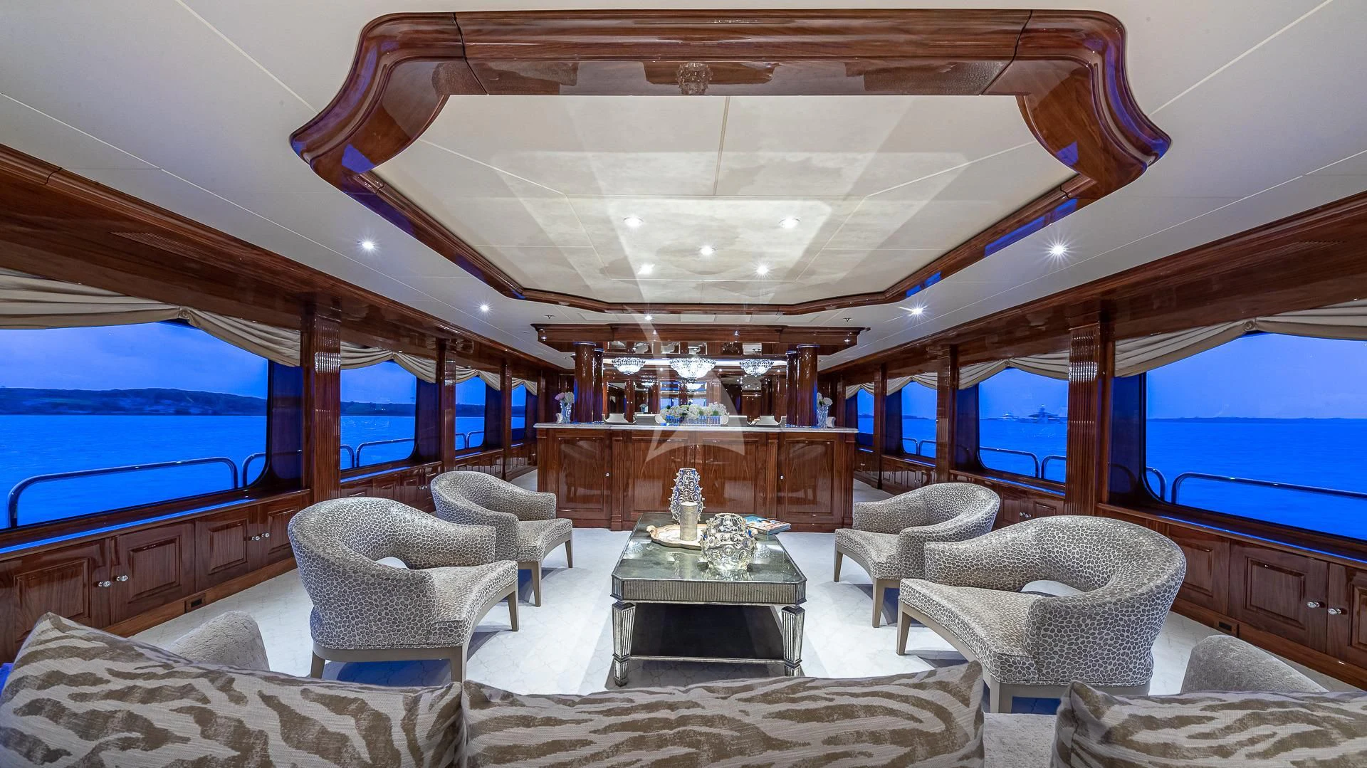 a living room with a large window aboard SILVER LINING Yacht for Sale