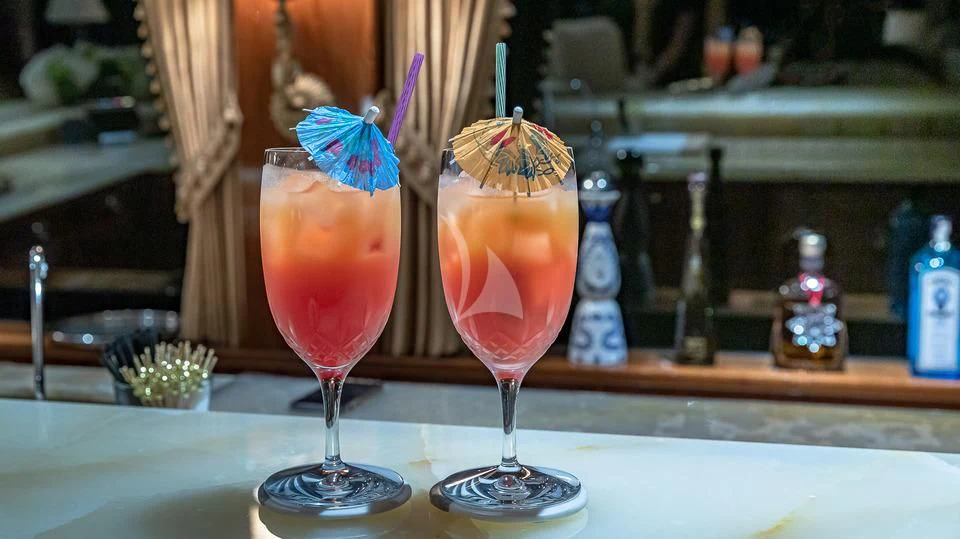 a group of drinks on a table aboard SILVER LINING Yacht for Sale