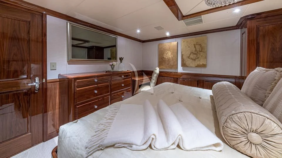 a bed in a room aboard SILVER LINING Yacht for Sale