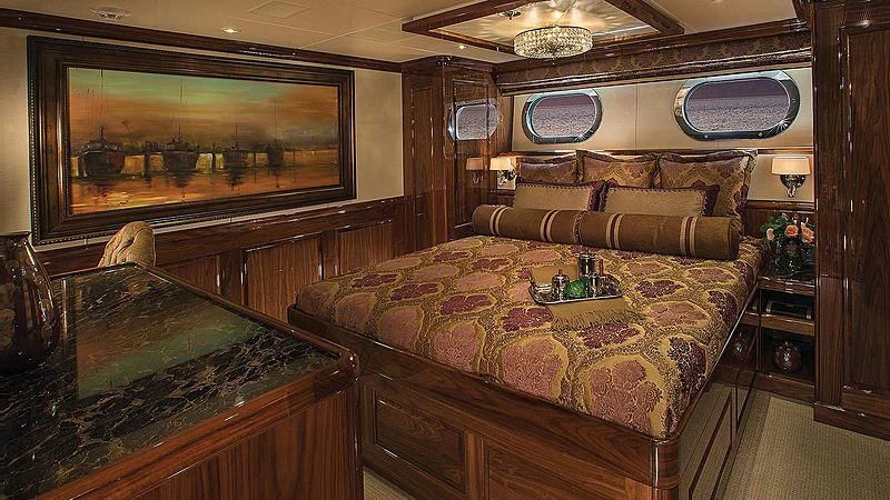 a large bed in a room aboard SILVER LINING Yacht for Sale