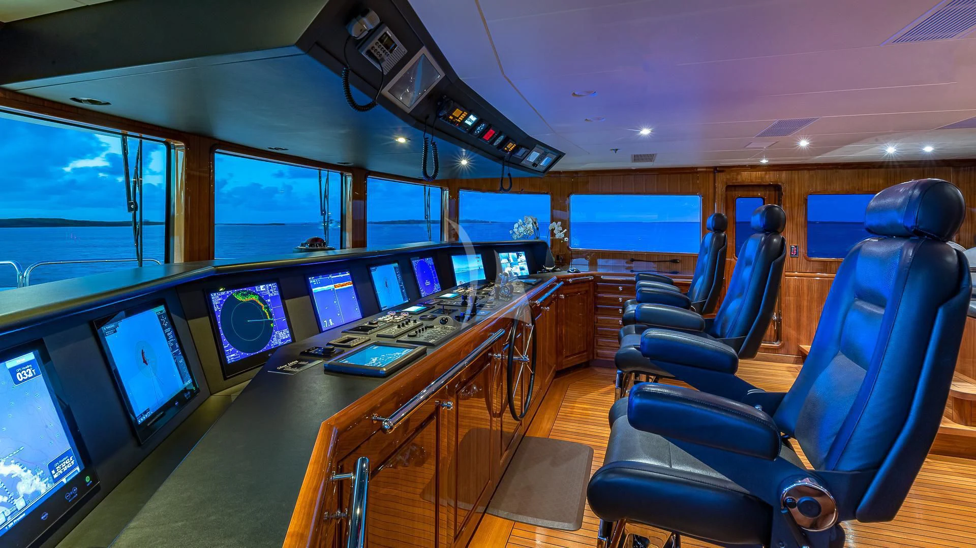 inside of a vehicle with many monitors and screens aboard SILVER LINING Yacht for Sale