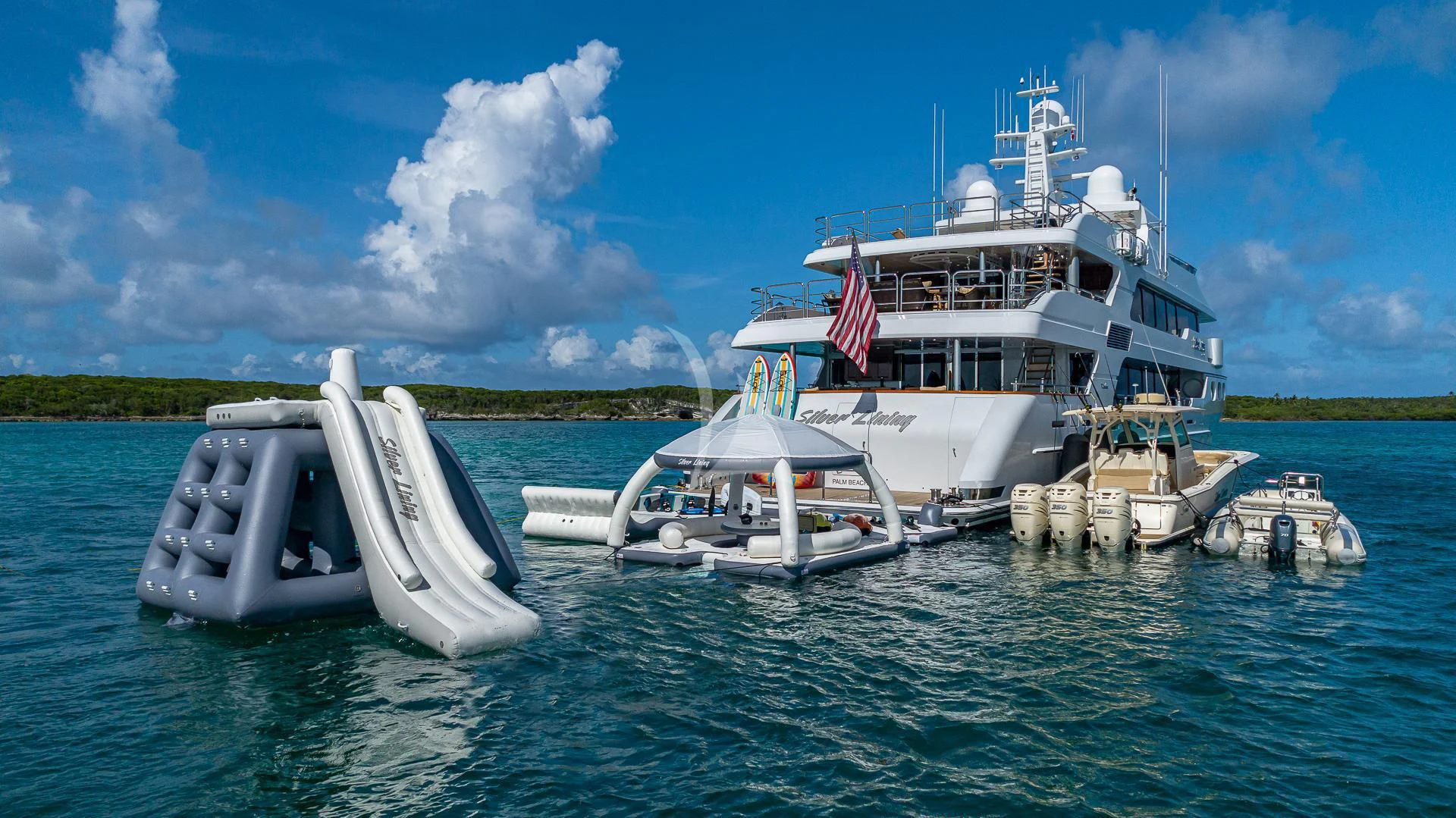 a boat on the water aboard SILVER LINING Yacht for Sale