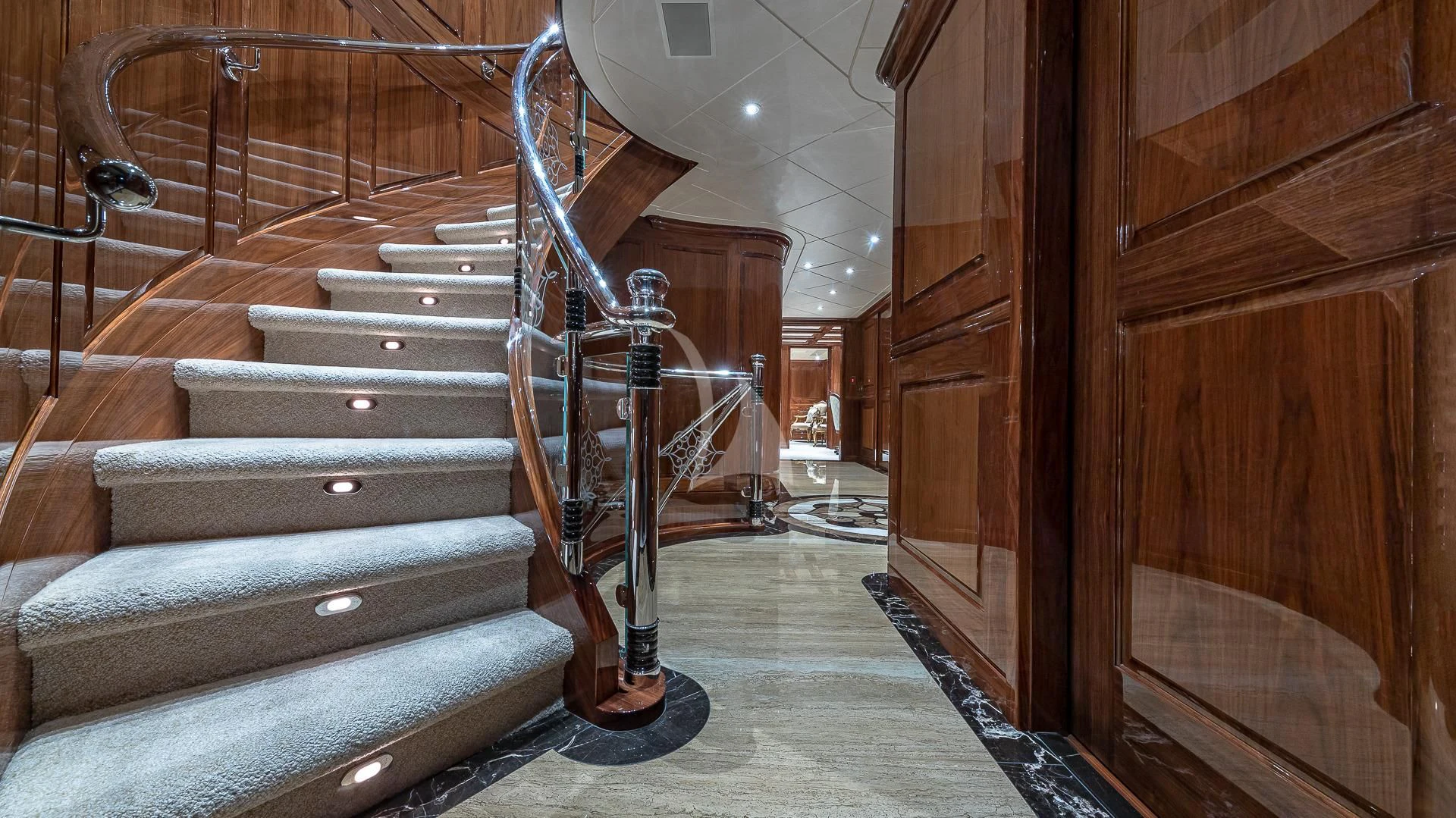 a staircase in a building aboard SILVER LINING Yacht for Sale