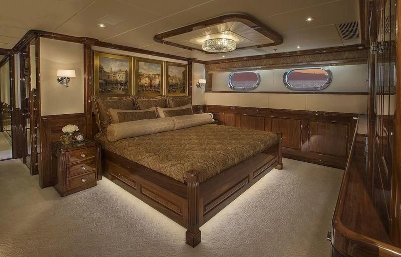 a large bed in a room aboard SILVER LINING Yacht for Sale