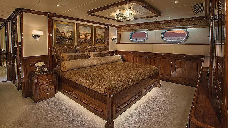 a large bed in a room aboard SILVER LINING Yacht for Sale