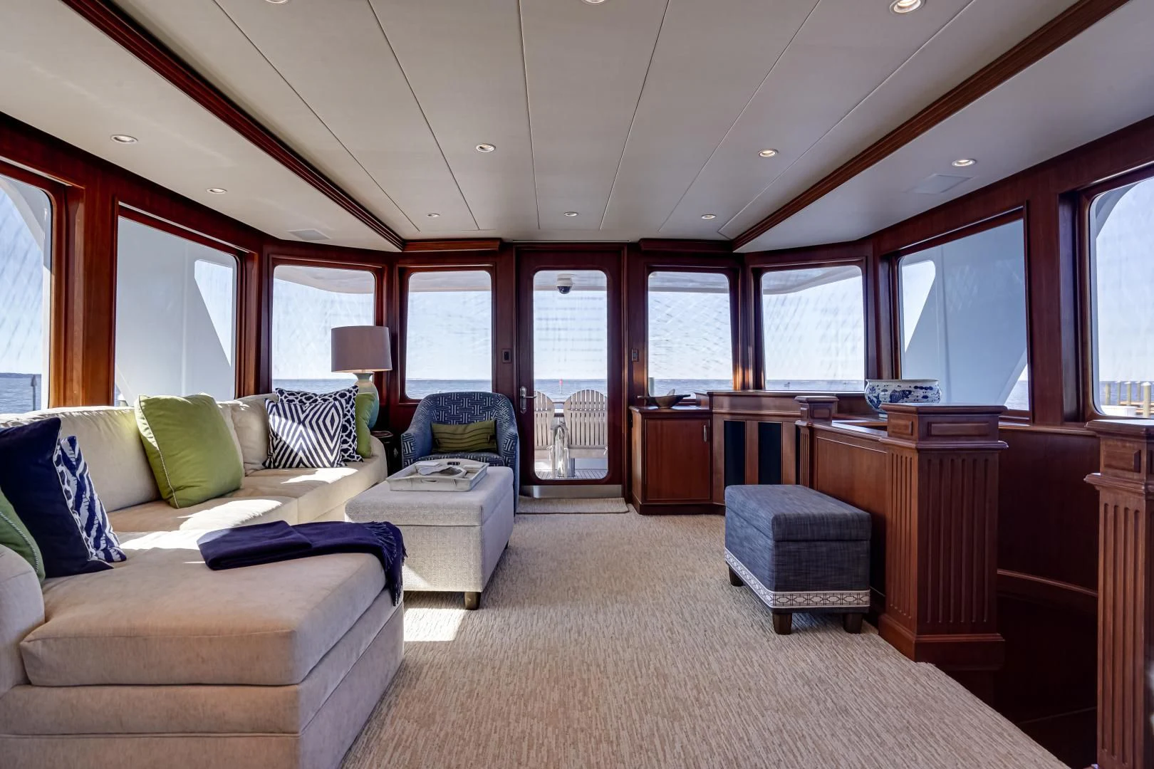a large bedroom with a large open window aboard CHECKERS Yacht for Sale