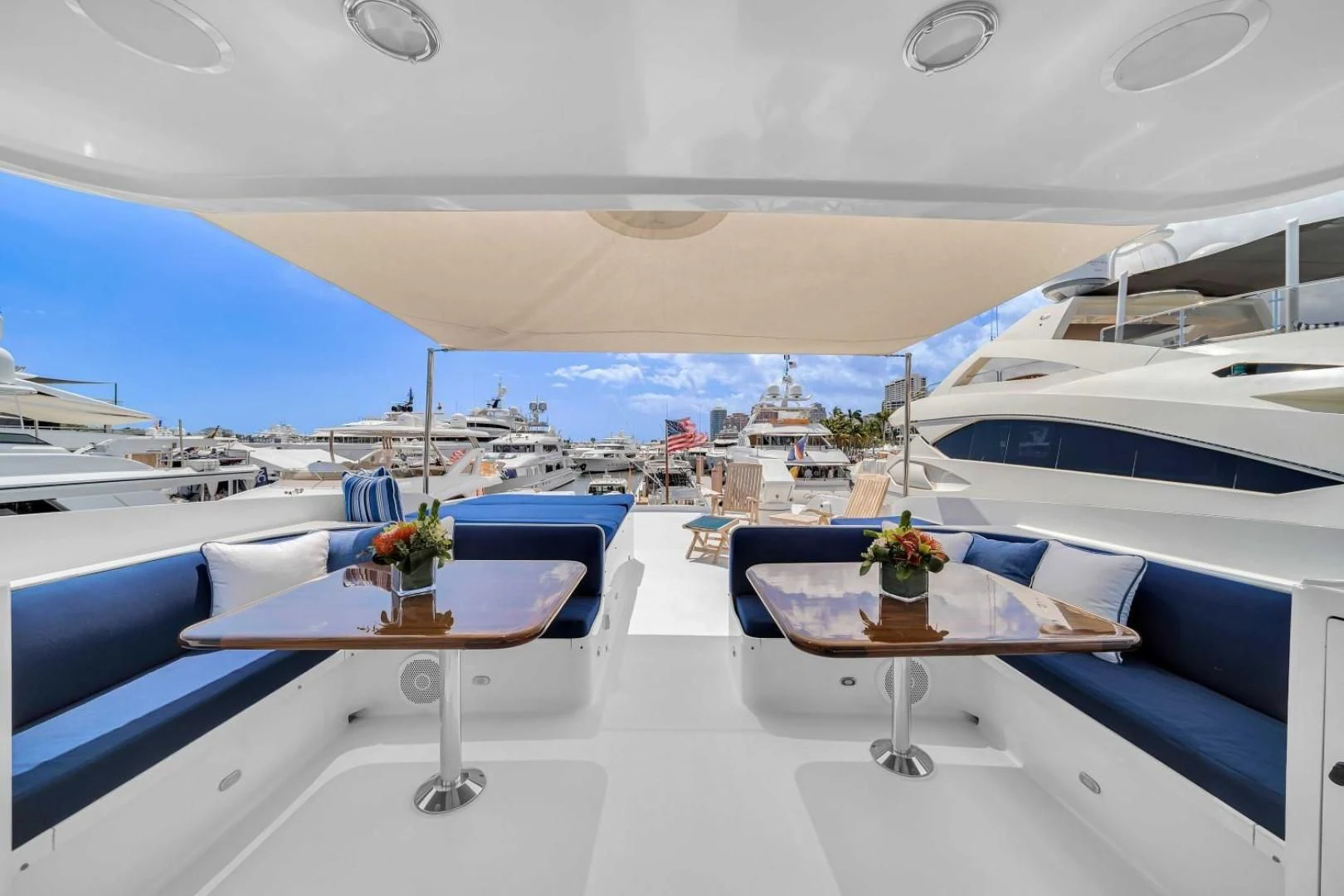 a table on a boat aboard CHECKERS Yacht for Sale