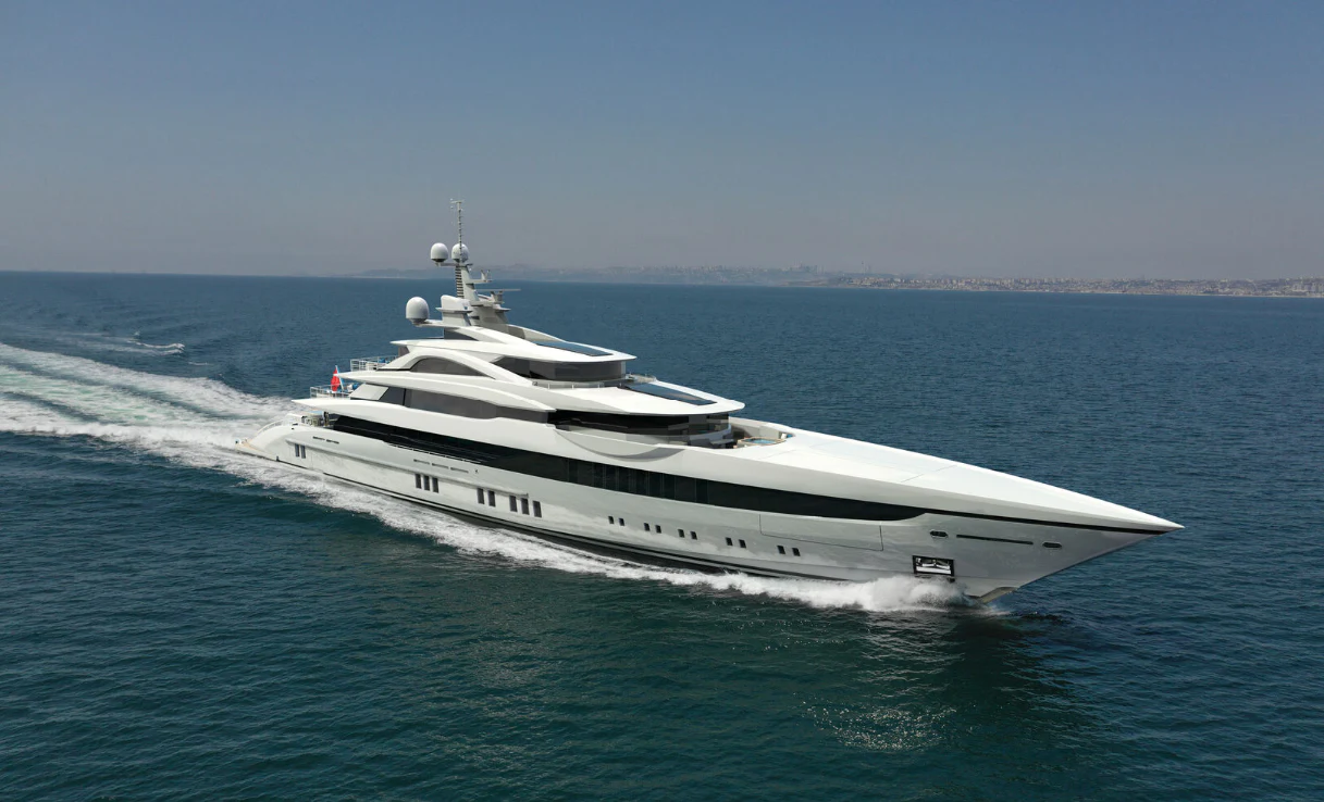 a white yacht in the water aboard AL REEM Yacht for Sale