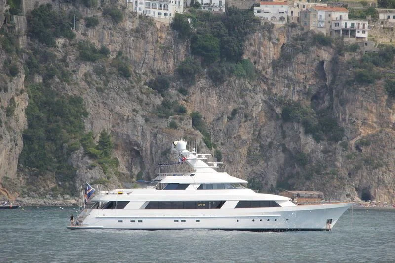 a white yacht on the water aboard CV-9 Yacht for Sale