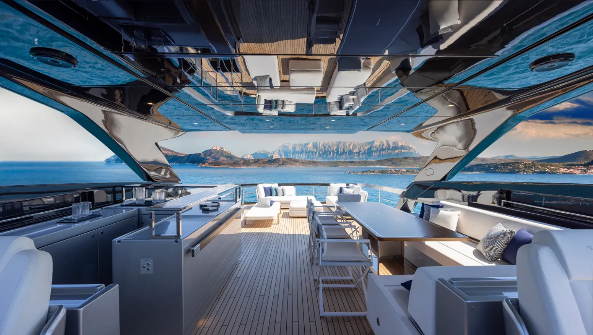 a deck of a boat aboard RIVA 102/19 Yacht for Sale