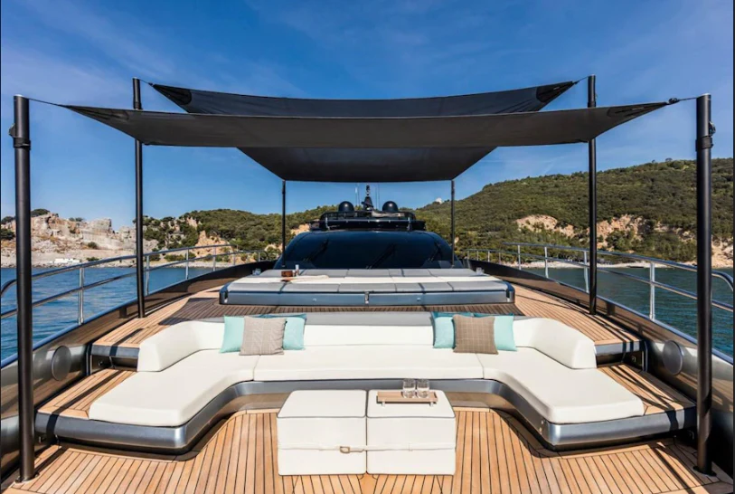 a boat on a deck aboard RIVA 102/19 Yacht for Sale