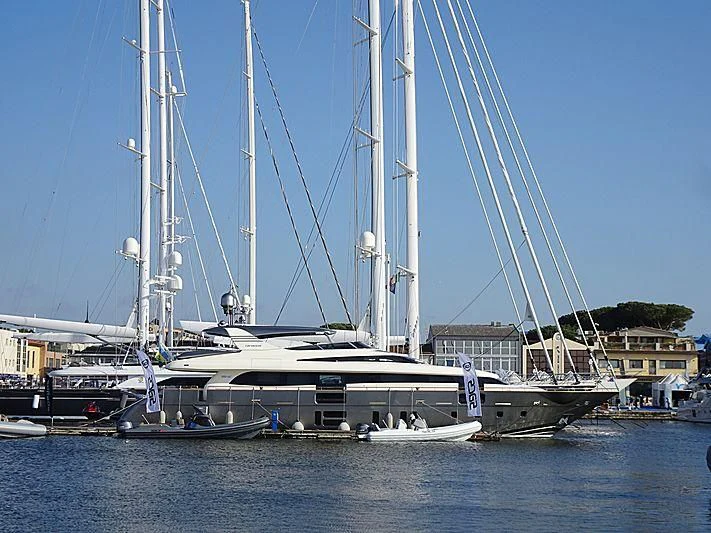 a boat docked at a pier aboard M&A'S Yacht for Sale