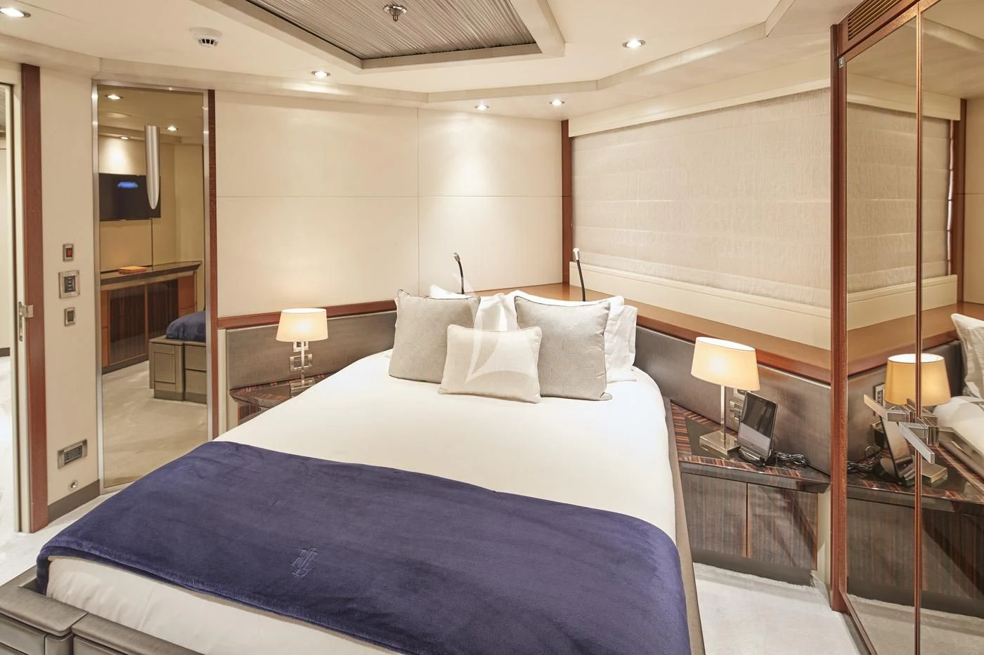 a bed in a hotel room aboard AQUANOVA Yacht for Sale