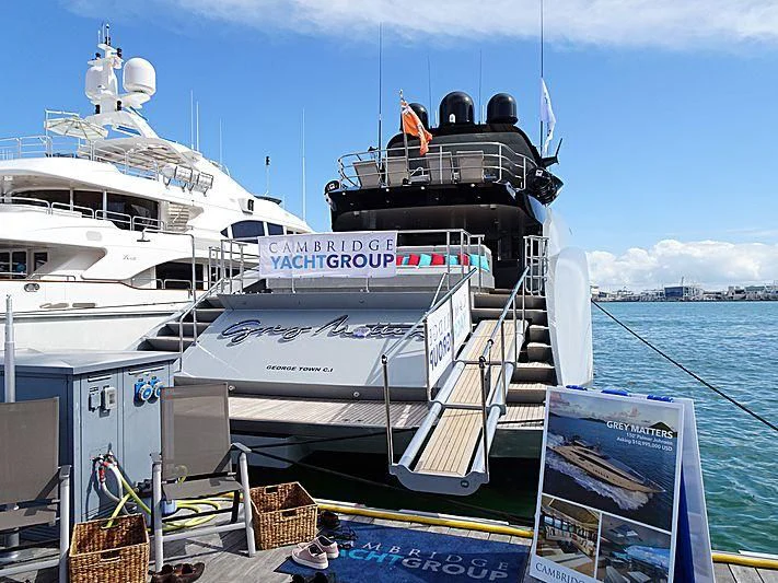 a boat docked at a port aboard AQUANOVA Yacht for Sale
