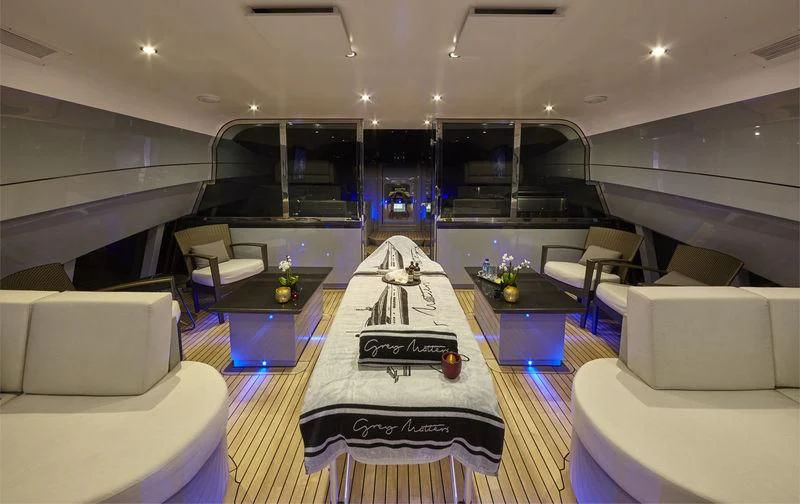 a modern looking living room aboard AQUANOVA Yacht for Sale