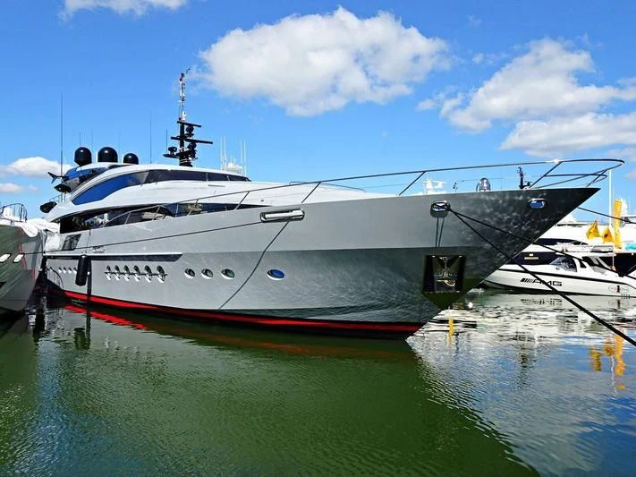 a boat docked at a pier aboard AQUANOVA Yacht for Sale