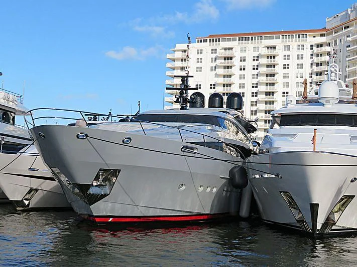 a group of boats in a harbor aboard AQUANOVA Yacht for Sale