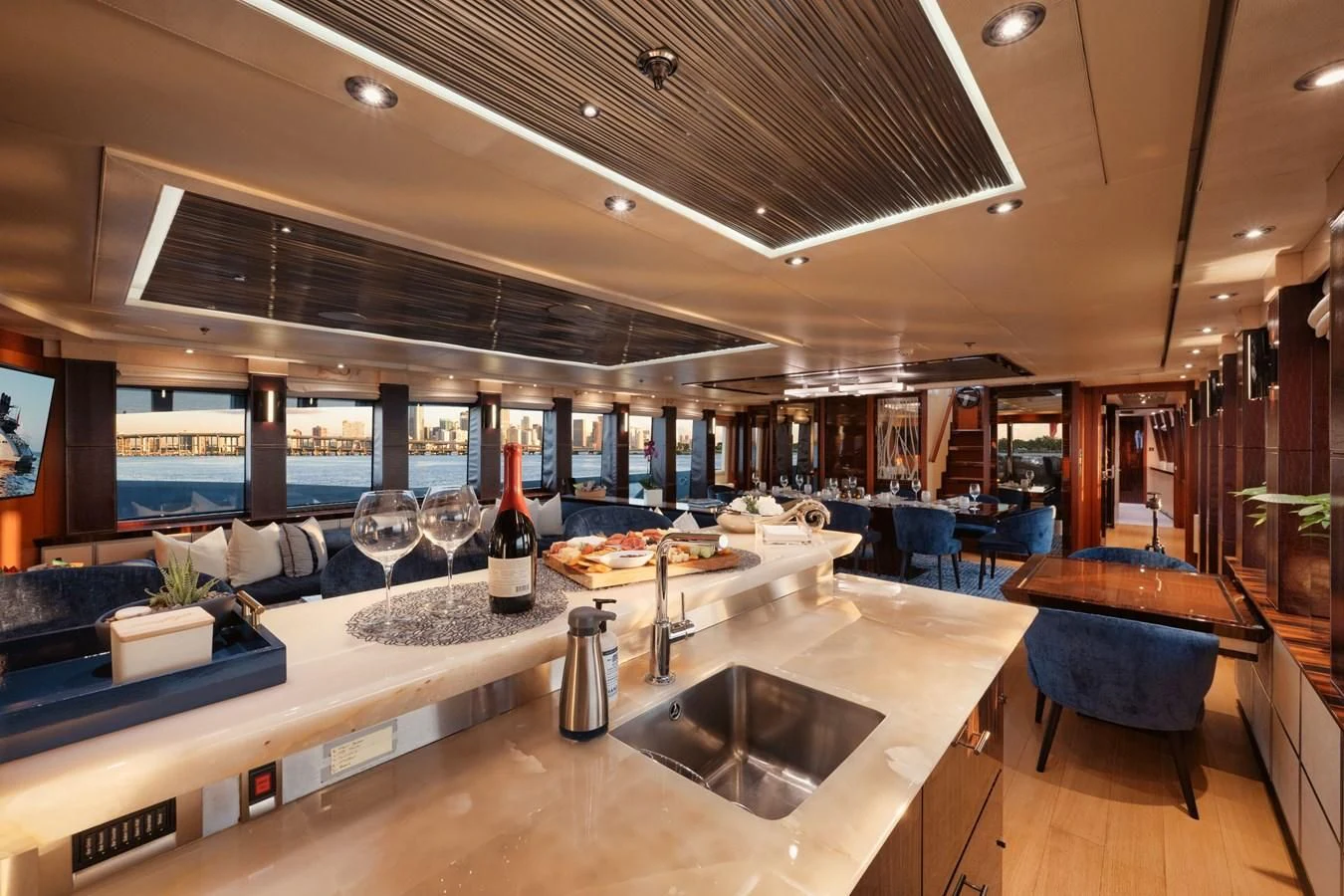 a bar with a bar and a bar aboard AQUANOVA Yacht for Sale