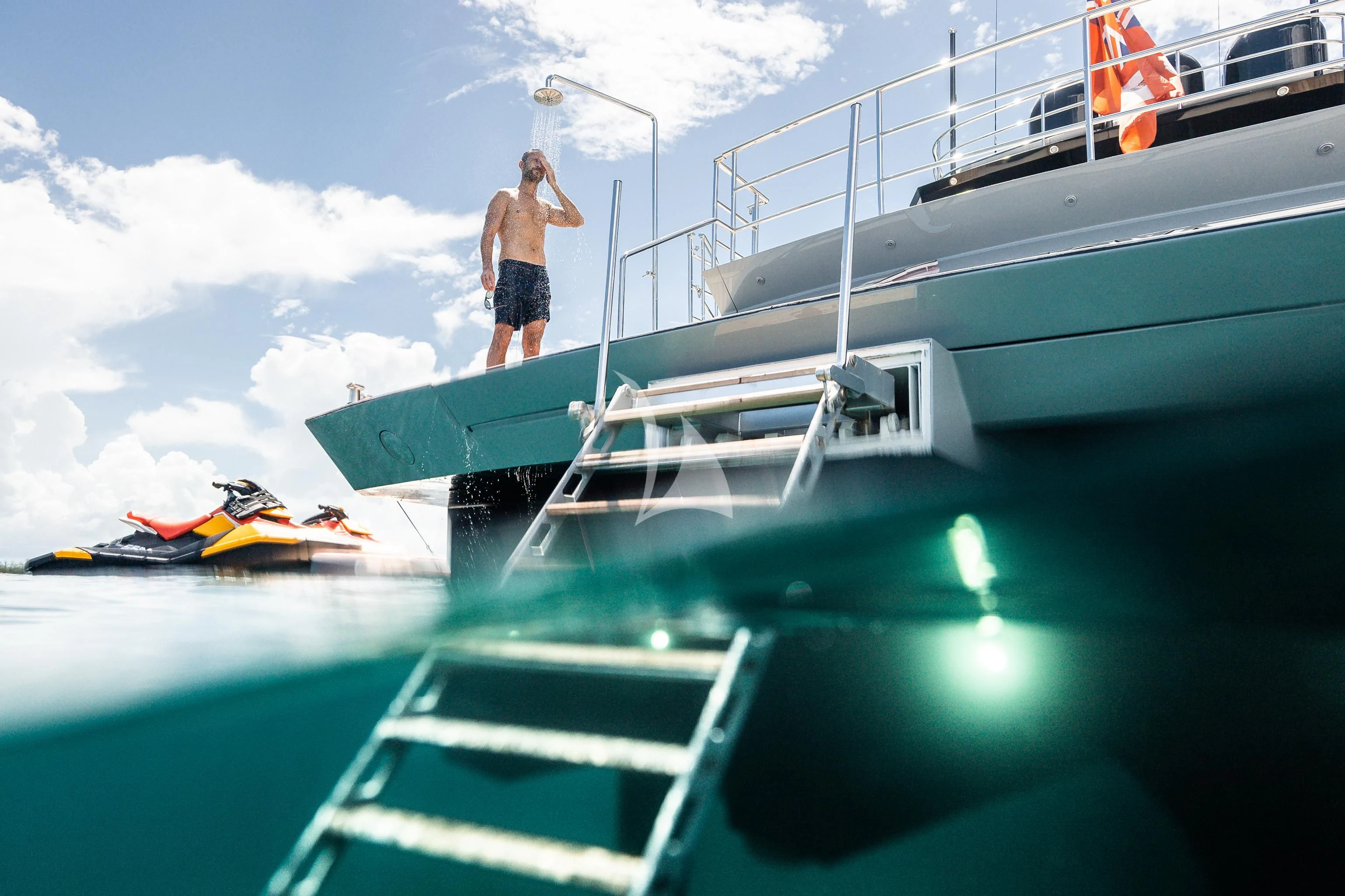 a person standing on a boat aboard AQUANOVA Yacht for Sale