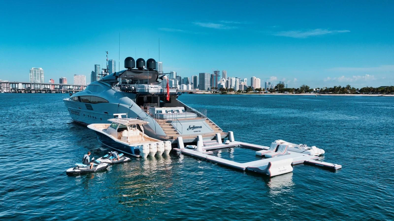 a boat docked at a pier aboard AQUANOVA Yacht for Sale