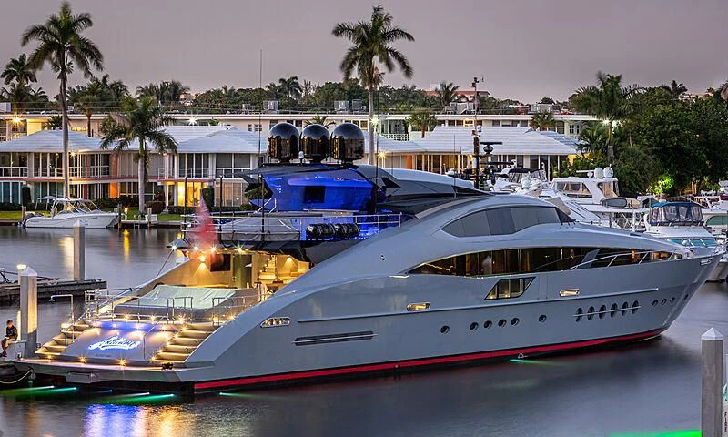 a boat docked at a pier aboard AQUANOVA Yacht for Sale