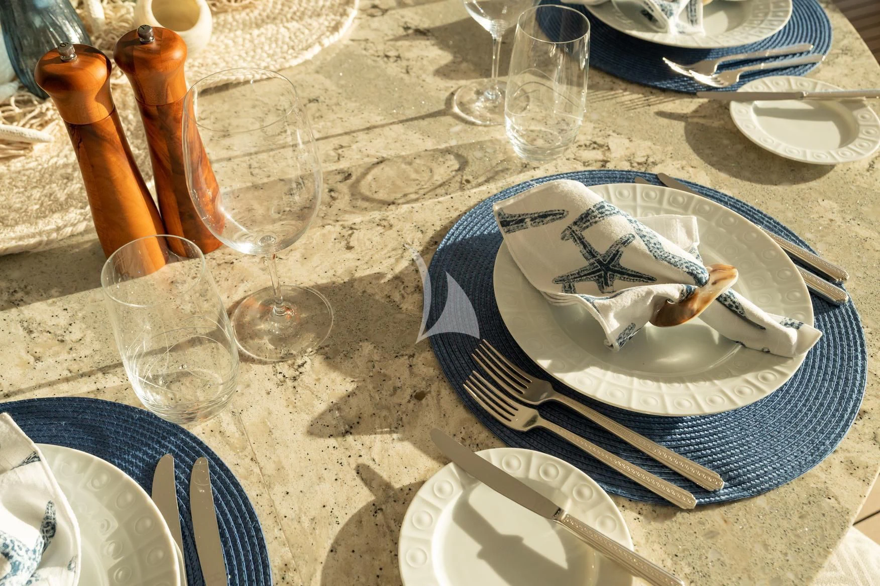 a plate with a bird on it aboard AQUANOVA Yacht for Sale