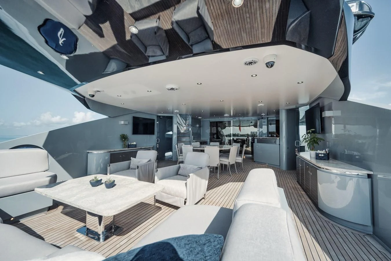 a modern looking living room aboard AQUANOVA Yacht for Sale