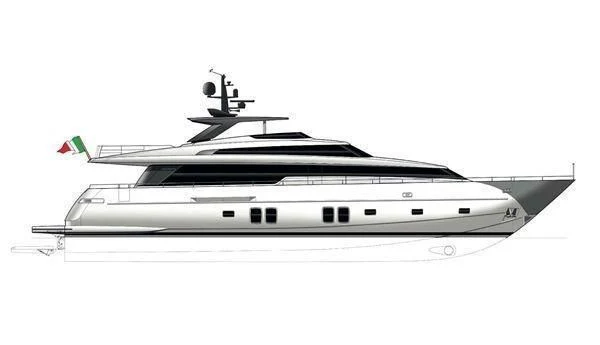 a white and black boat aboard MUMA Yacht for Sale