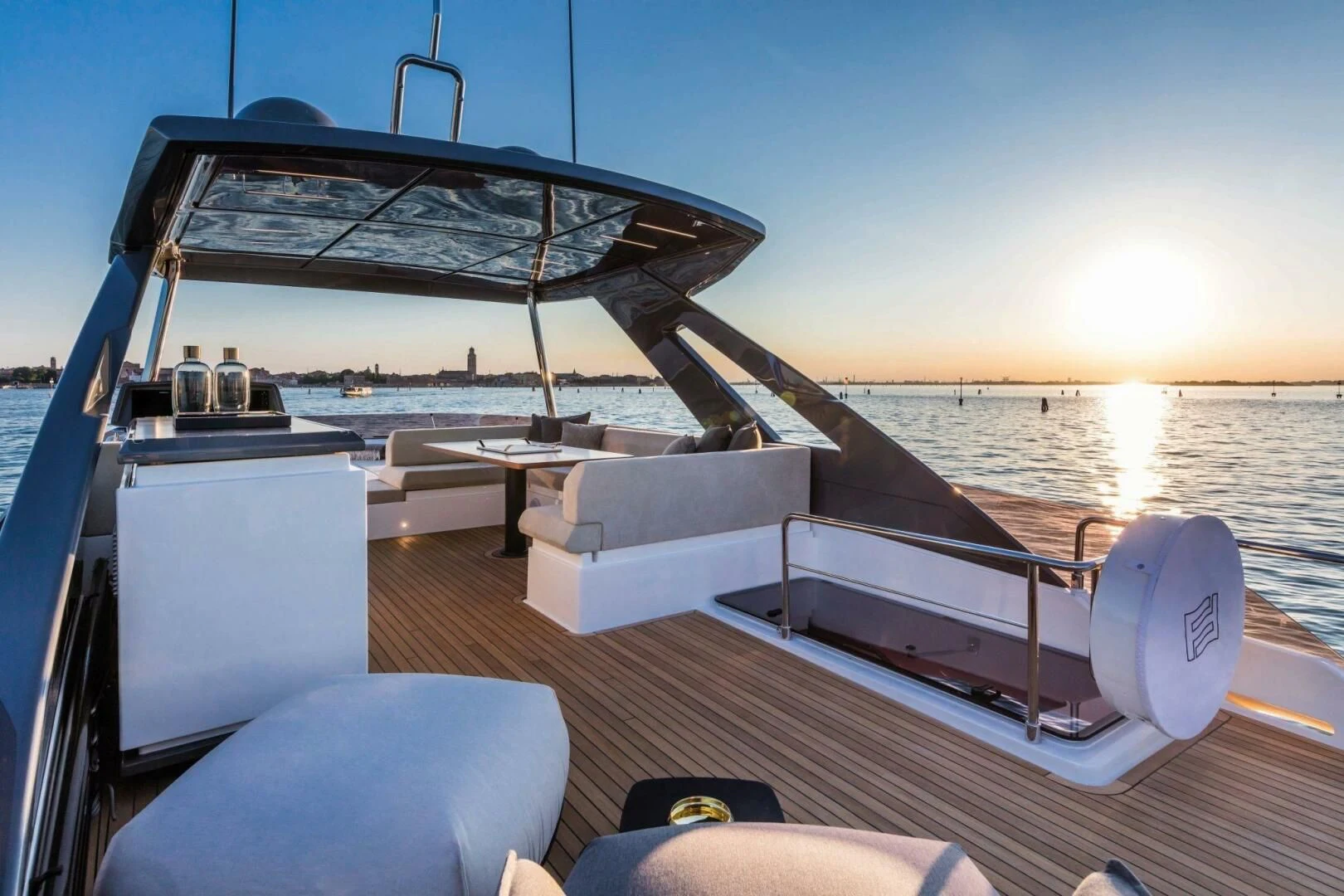 a boat on a deck aboard OUR TRADE Yacht for Sale