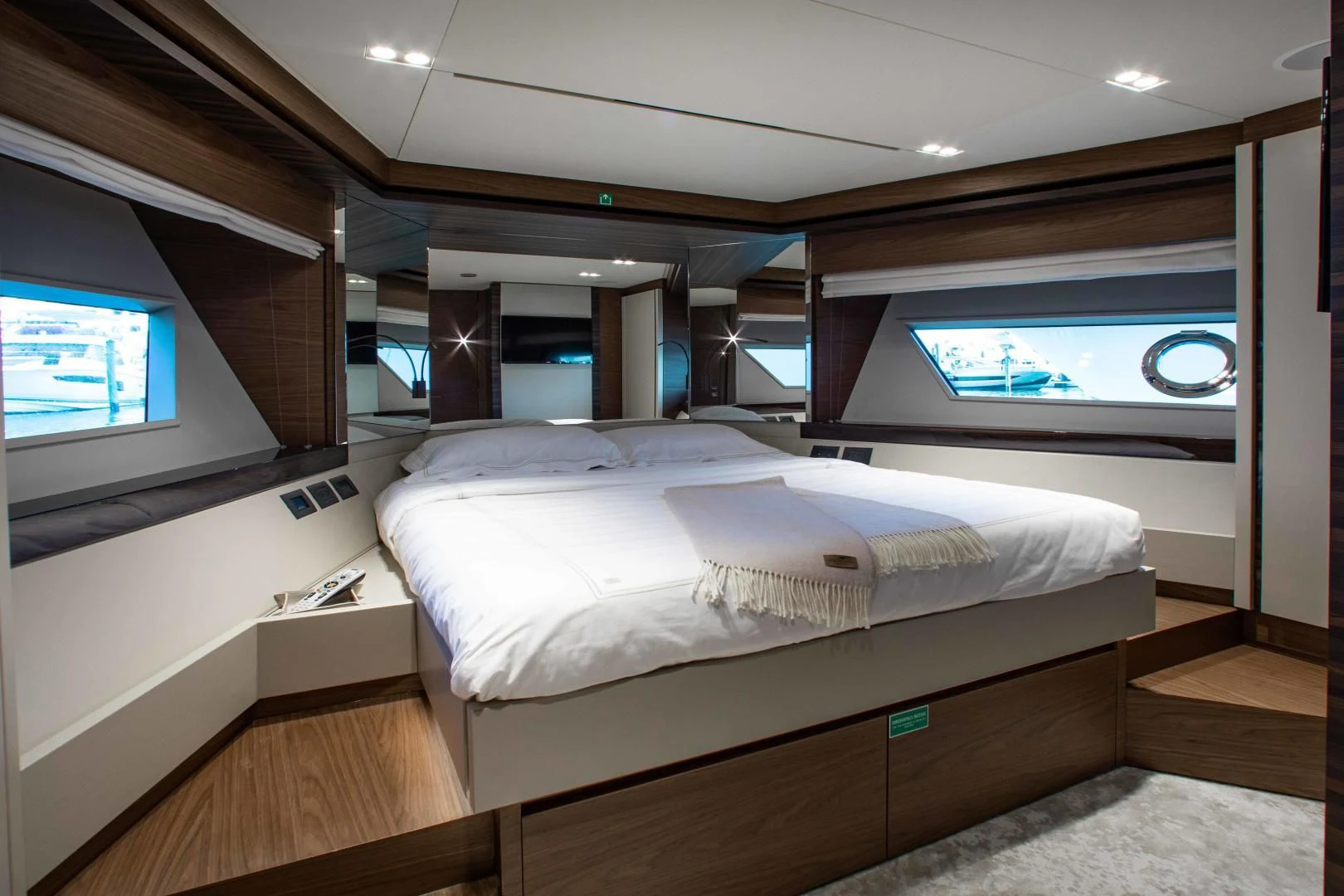 a bed in a room aboard OUR TRADE Yacht for Sale