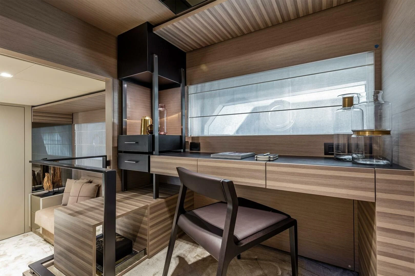 a room with a desk and a bed aboard OUR TRADE Yacht for Sale