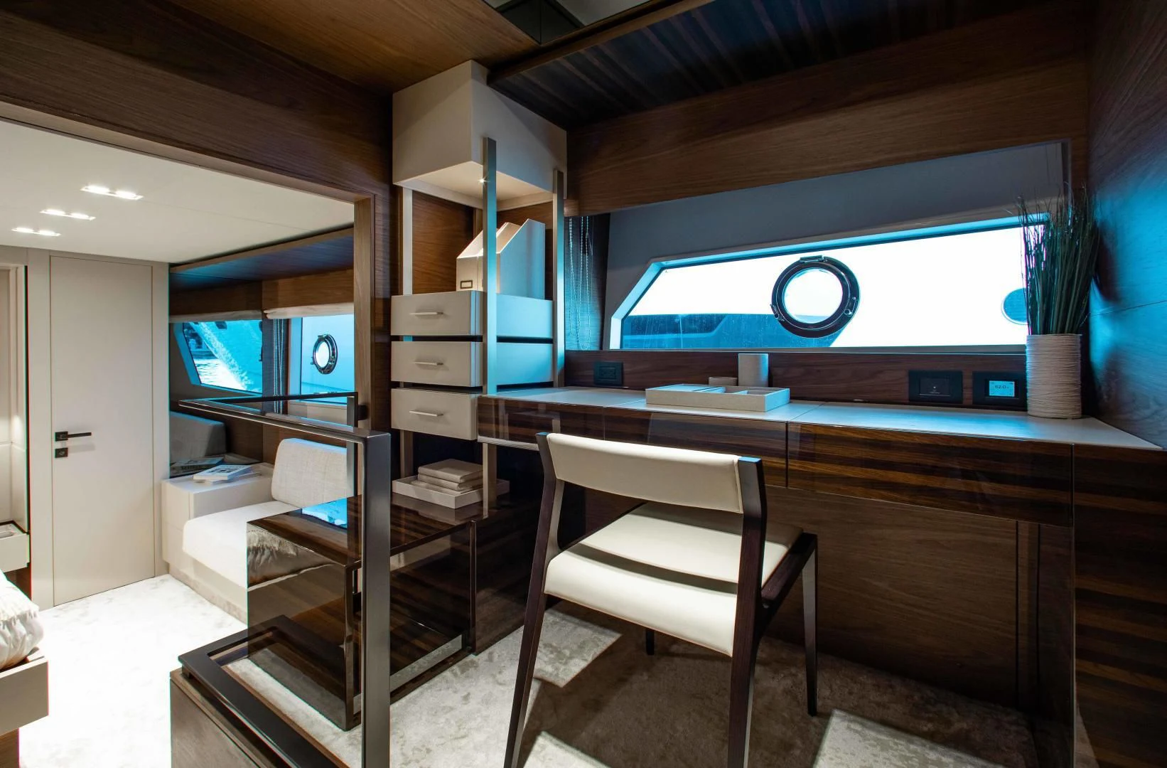 a room with a desk and a chair aboard OUR TRADE Yacht for Sale