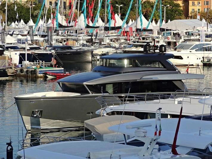 a group of boats are parked in a harbor aboard SANLORENZO SX88/01 Yacht for Sale
