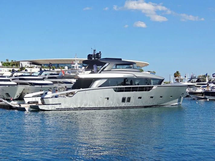 a yacht docked at a pier aboard SANLORENZO SX88/01 Yacht for Sale