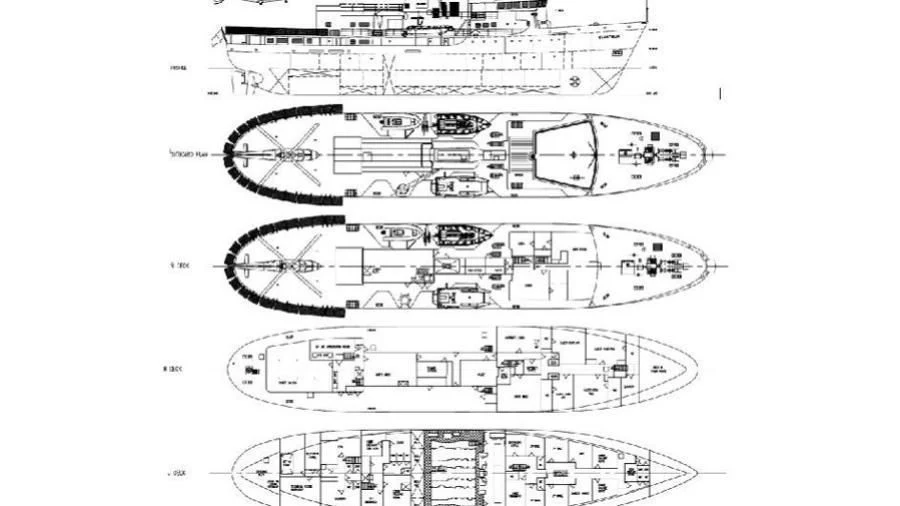 diagram, engineering drawing aboard OMNIA Yacht for Sale