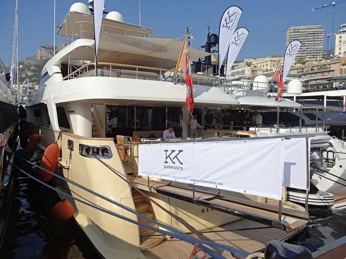 a boat with a flag on the front aboard SOURAYA Yacht for Sale