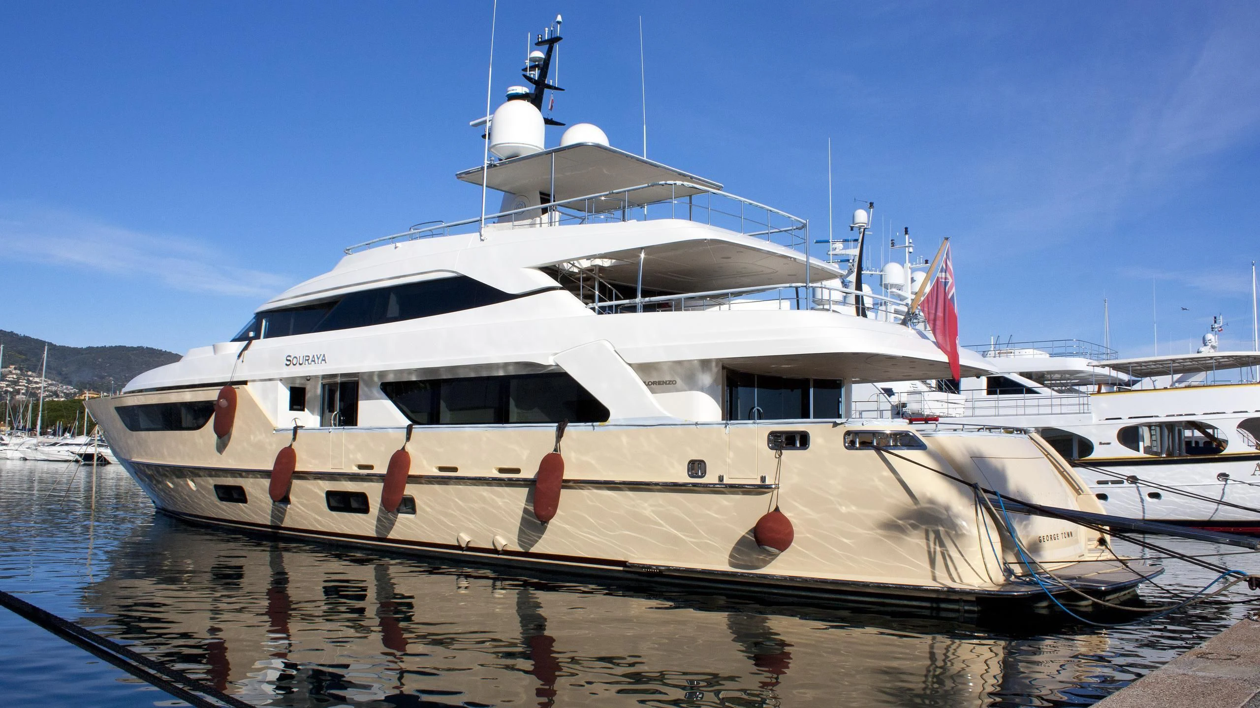 a boat docked at a pier aboard SOURAYA Yacht for Sale