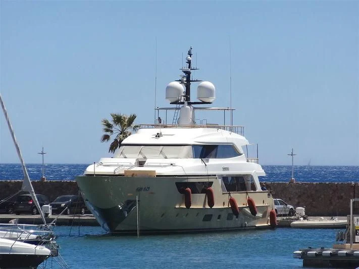 a large white boat in the water aboard SOURAYA Yacht for Sale