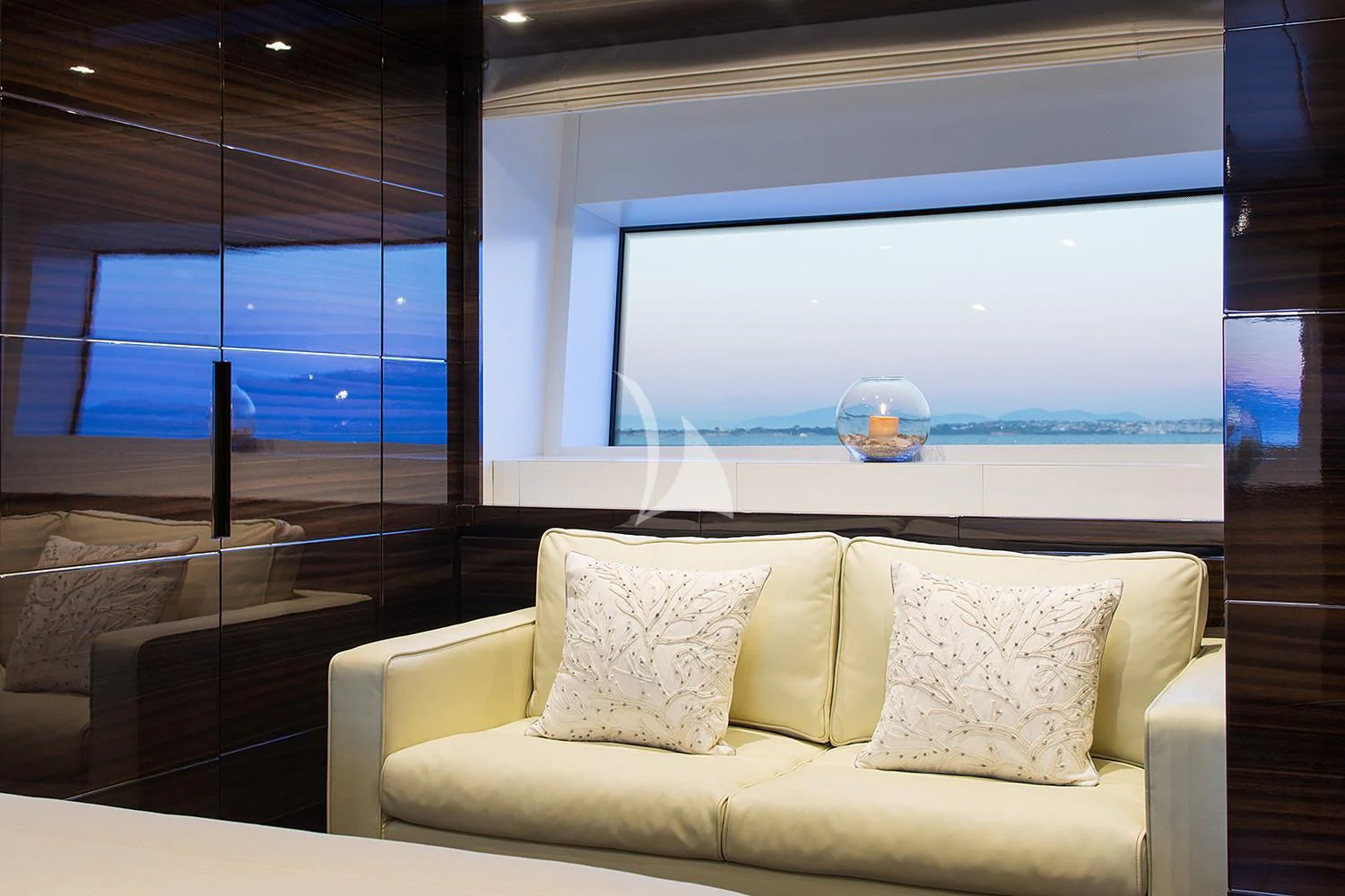 a couch in a room aboard SOURAYA Yacht for Sale