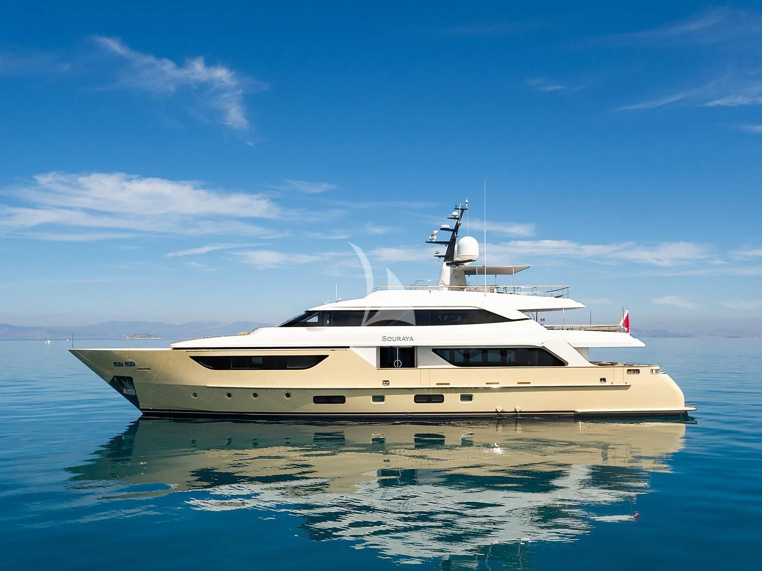 a white yacht in the water aboard SOURAYA Yacht for Sale