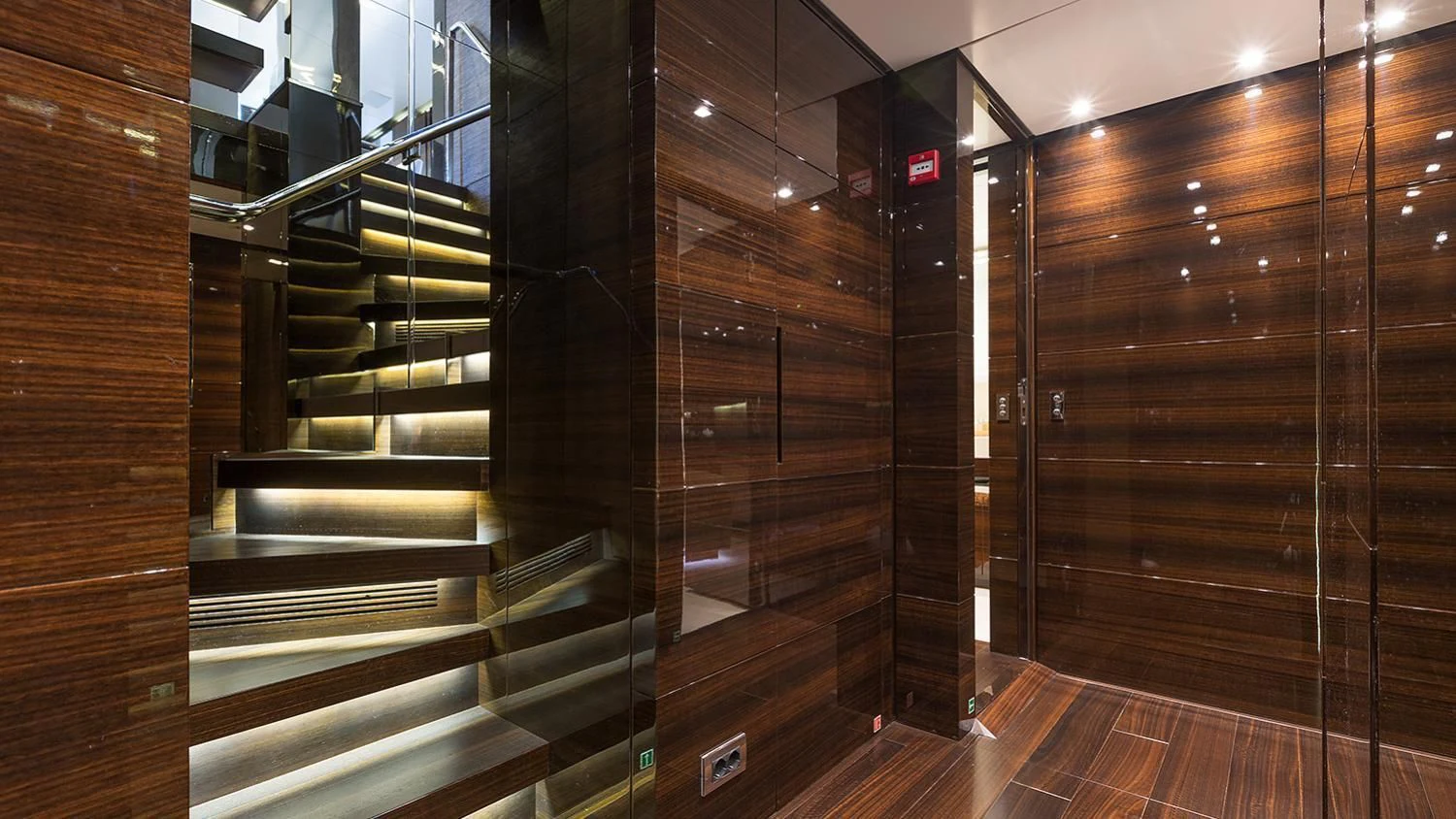a room with wooden cabinets aboard SOURAYA Yacht for Sale