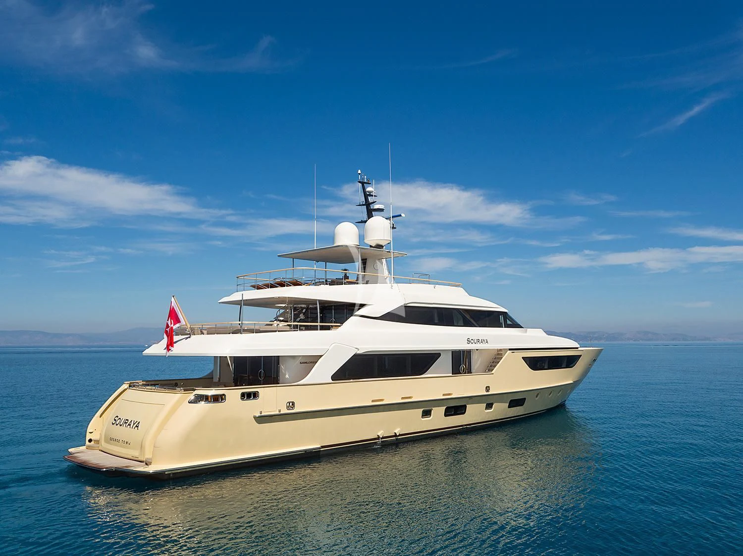 a white yacht in the water aboard SOURAYA Yacht for Sale
