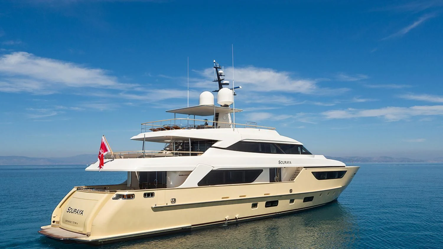 a white yacht on the water aboard SOURAYA Yacht for Sale