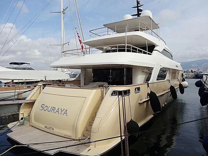 a boat docked at a pier aboard SOURAYA Yacht for Sale