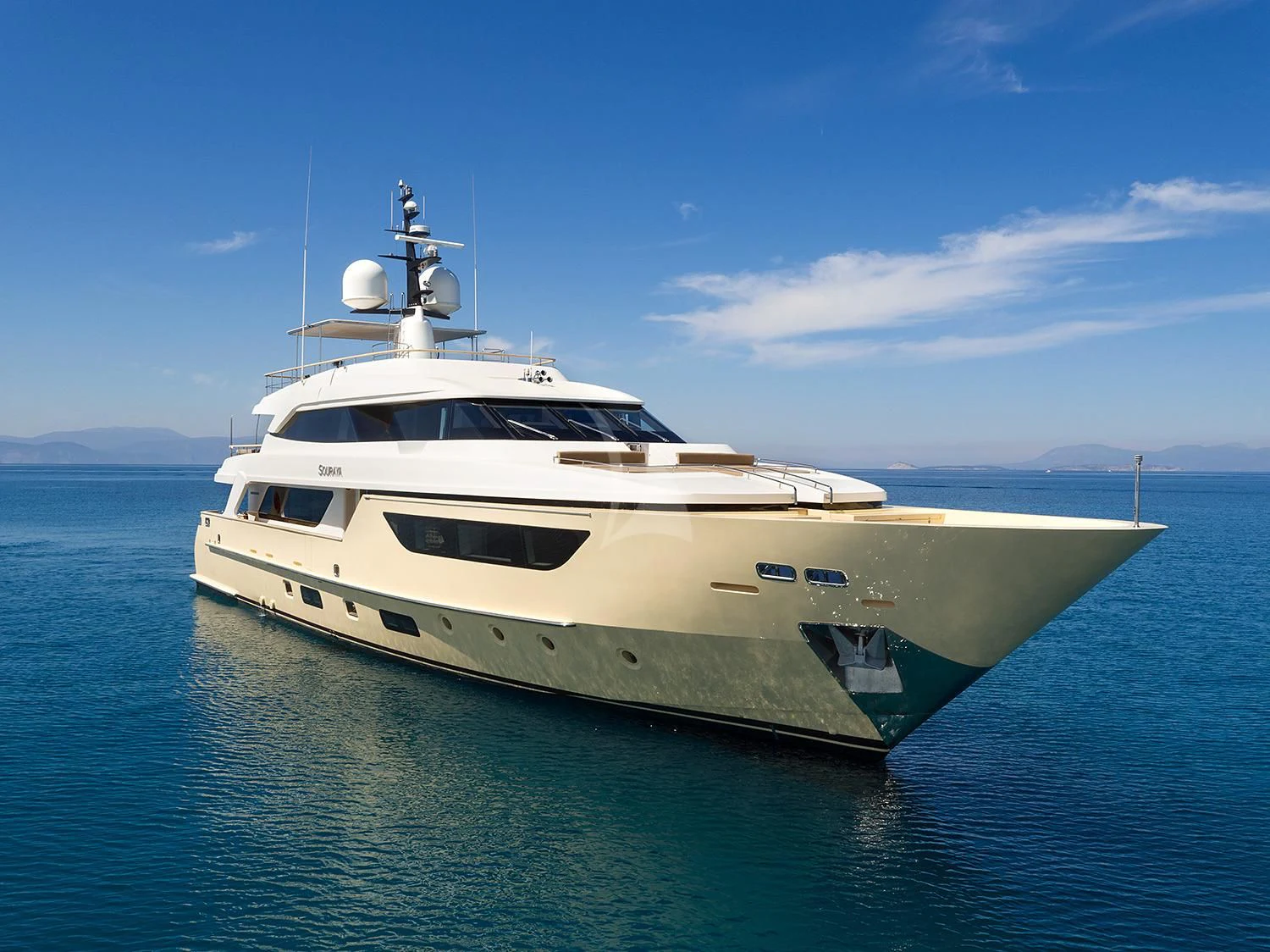 a large white yacht in the water aboard SOURAYA Yacht for Sale