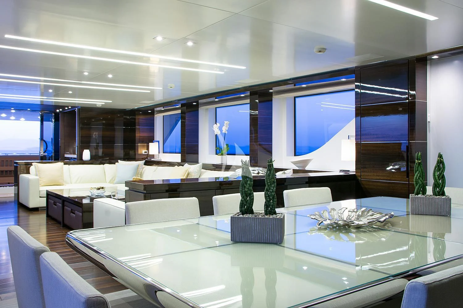 a large room with a large table and chairs aboard SOURAYA Yacht for Sale